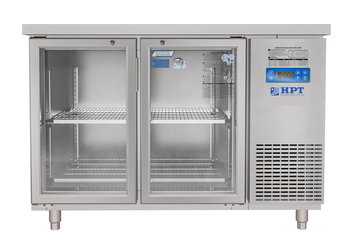 Tủ bàn mát quạt gió 2 cánh mở kính 1200x750x850