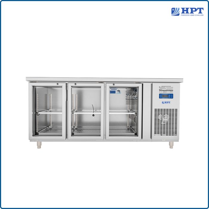 Tủ bàn mát quạt gió 3 cánh mở kính 1800x600x850