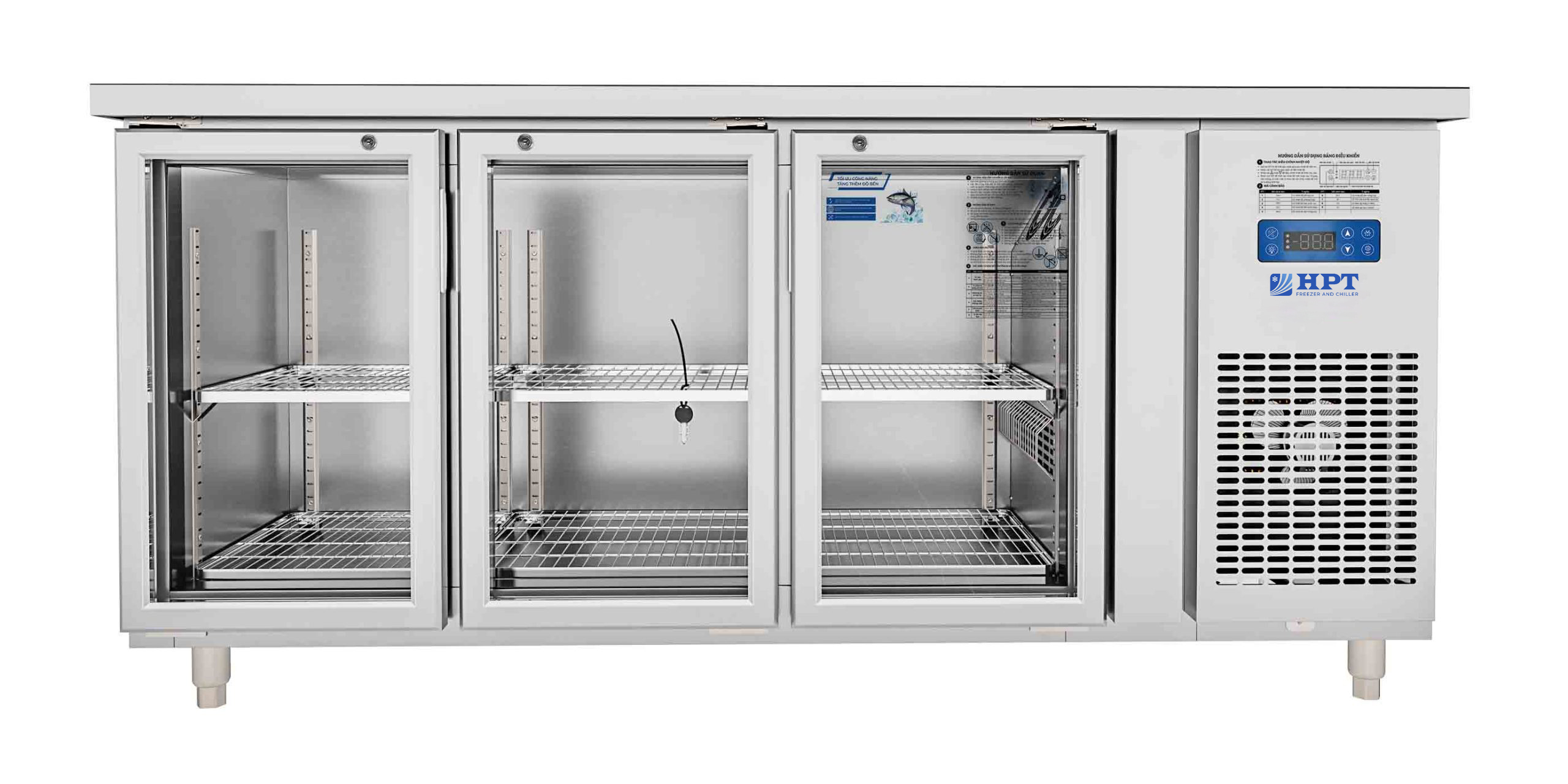 Tủ bàn mát quạt gió 3 cánh mở kính 1800x750x850