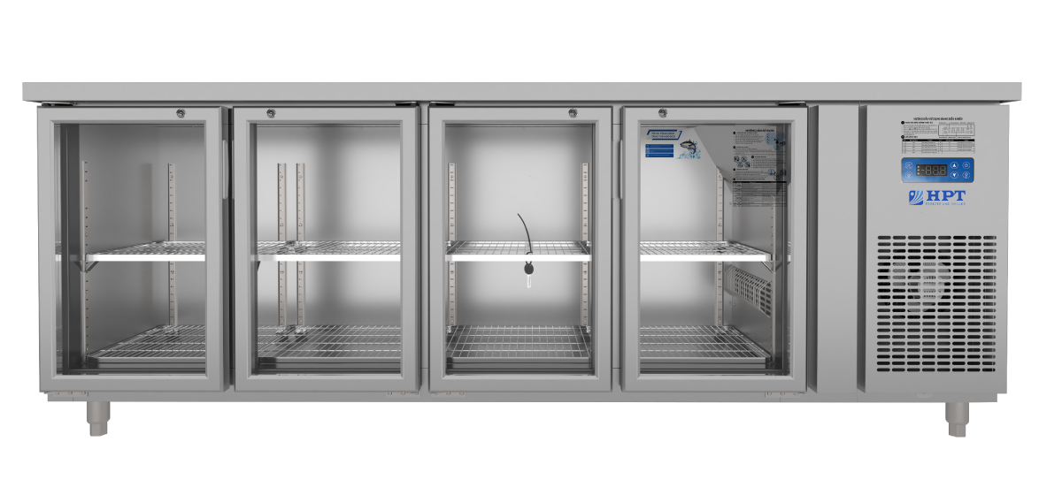 Tủ bàn mát quạt gió 4 cánh mở kính 2250x600x850