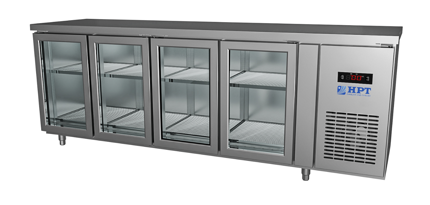Tủ bàn mát quạt gió 4 cánh mở kính 2250x750x850