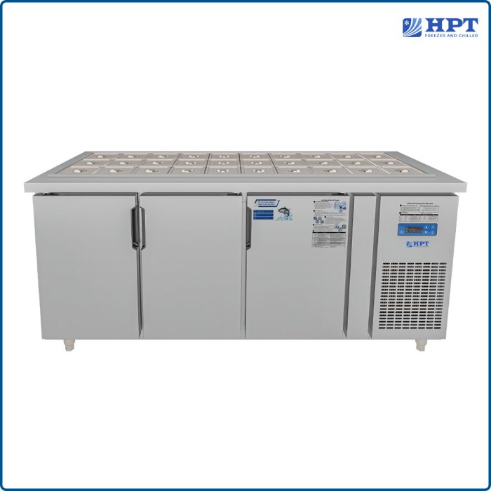 Tủ bàn salad quạt gió 3 cánh mở inox 1800x750x850